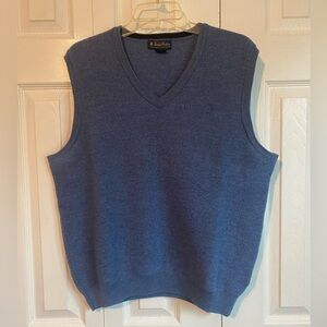 Brooks Brothers Blue V-neck Sweater Vest Mens size large 100% Merino Wool